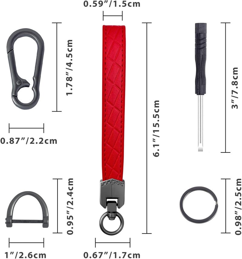 OHKYOOT Store Leather Wristlet Keychain,Car Key Chain Wrist Keychain with 3 Key Ring and Anti-Lost D Ring (Red Black) - Image 5